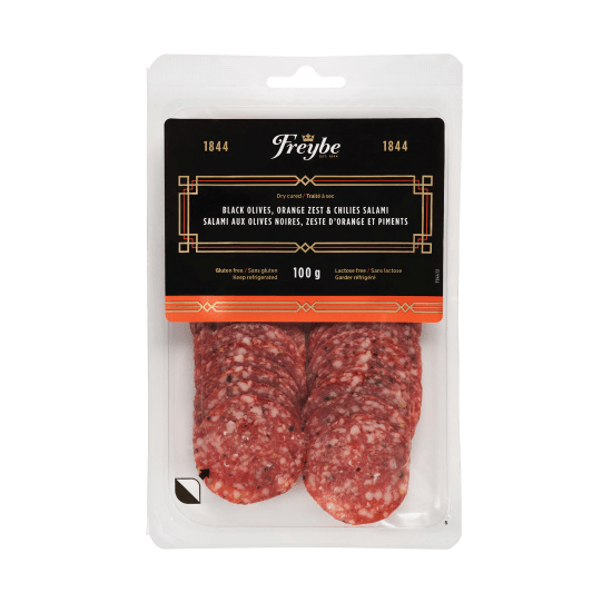 Freybe Black Olives & Orange Zest with Chilies Salami