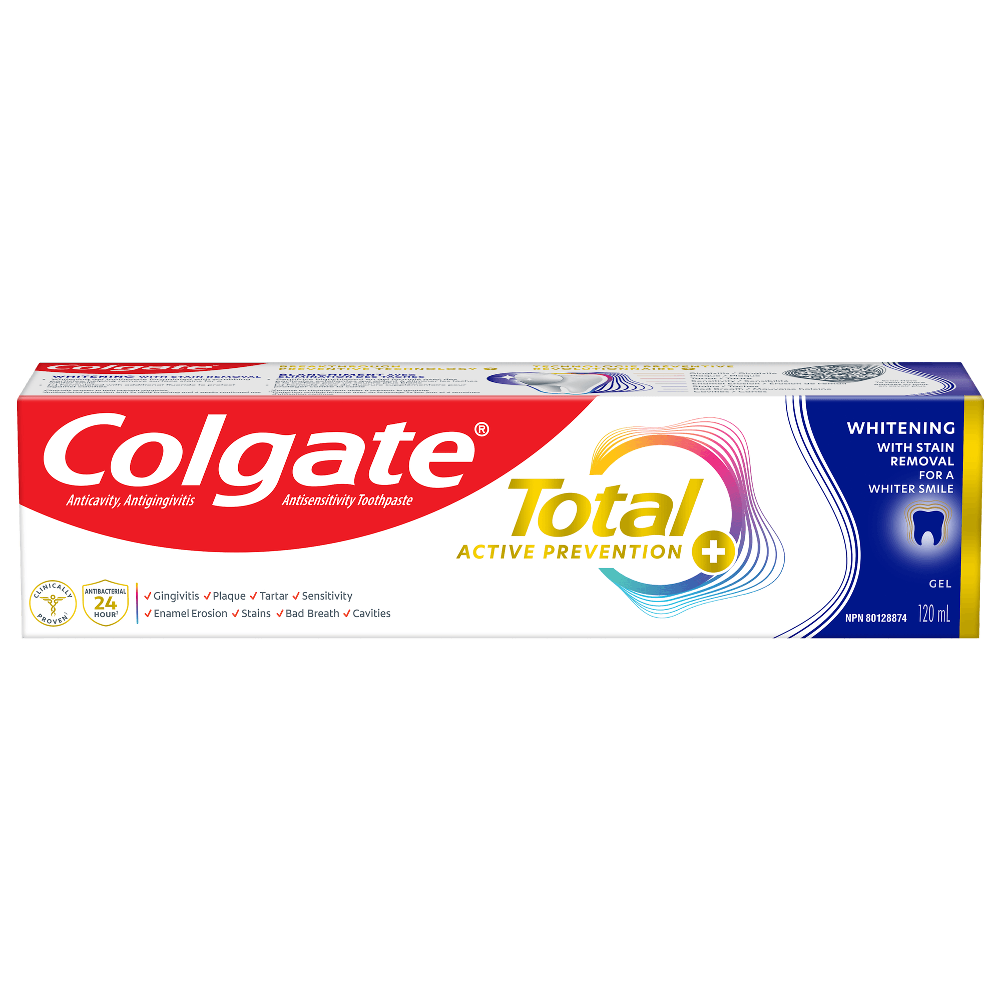 Colgate Total® Active Prevention Plus Whitening with Stain Removal Toothpaste Gel