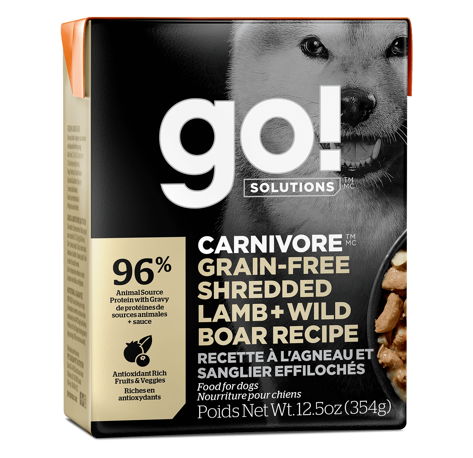 Go! Solutions Carnivore Grain-Free Shredded Lamb + Wild Boar Recipe for Dogs