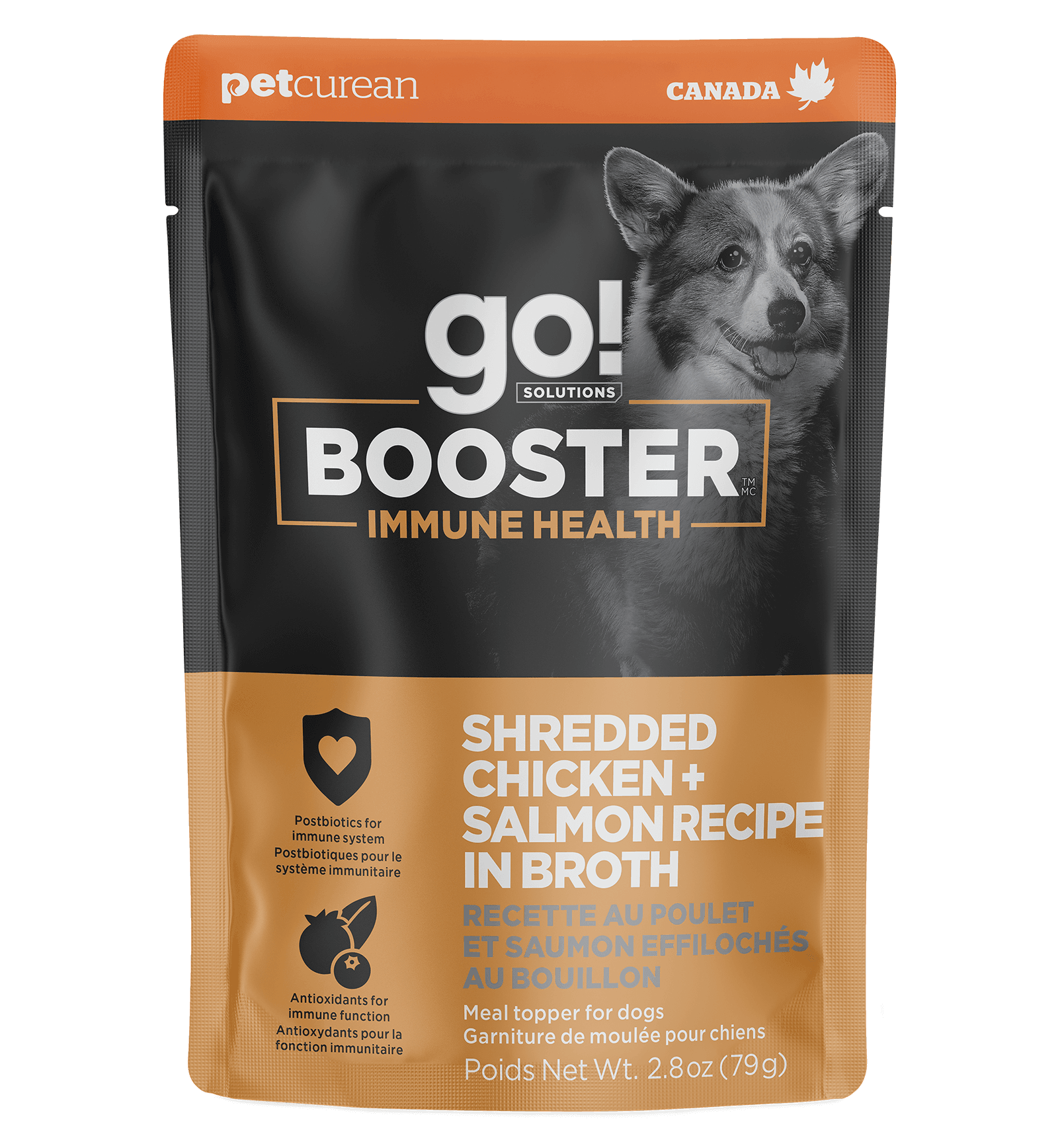 Go! Booster Immune Health Shredded Chicken + Salmon in Bone Broth Topper for Dogs