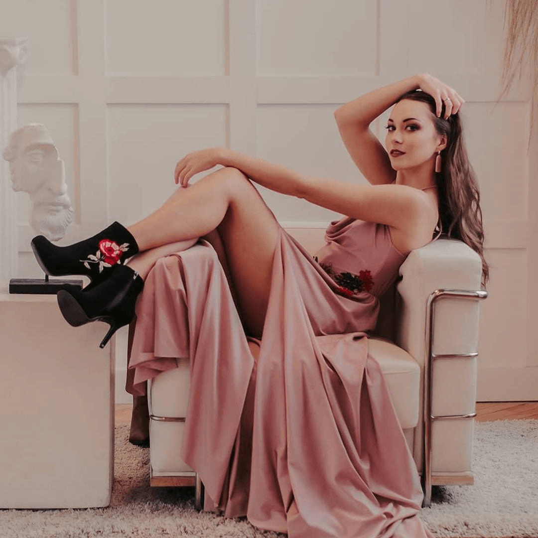 Chavah Lindsay Dusty Rose Cowl Neck Gown