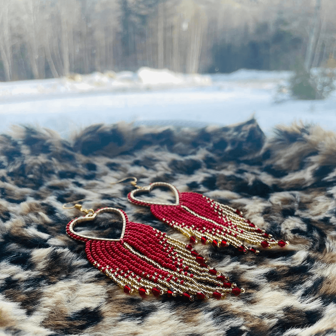 RAH Trends Heart Hoop Beaded Fringe Earrings