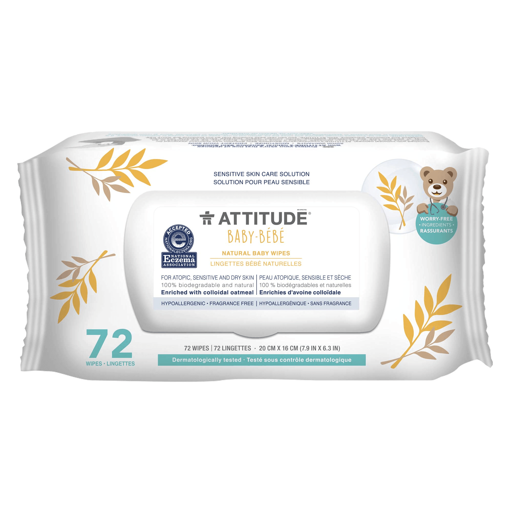 ATTITUDE 100% Biodegradable Baby Wipes - Fragrance-free