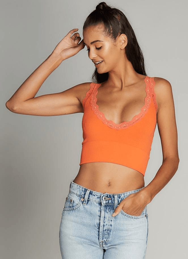 C'est Moi Bamboo Crop Tank W/Lace Trim