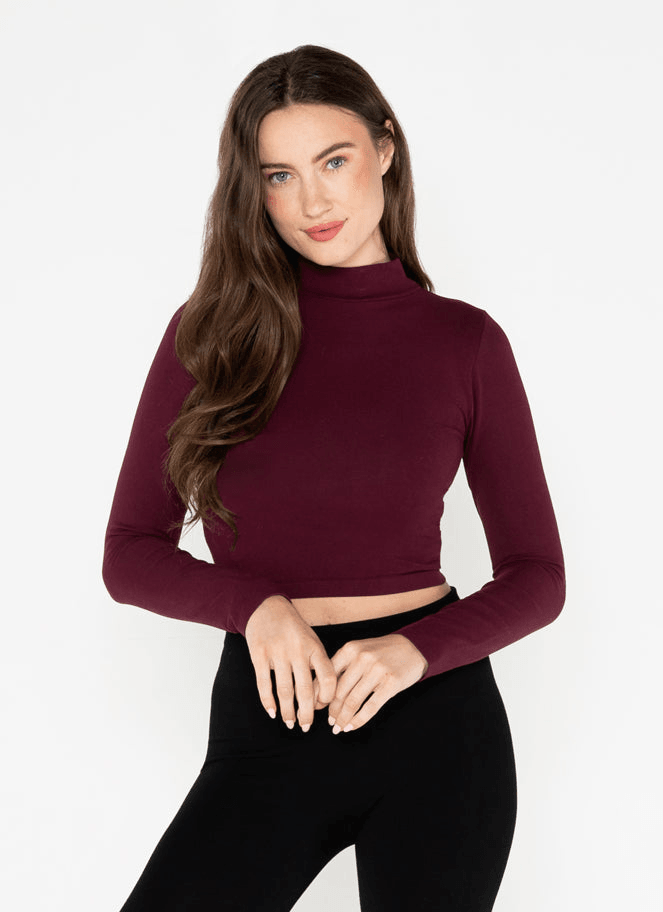 C'est Moi Bamboo L/S Crop Mock Neck Top