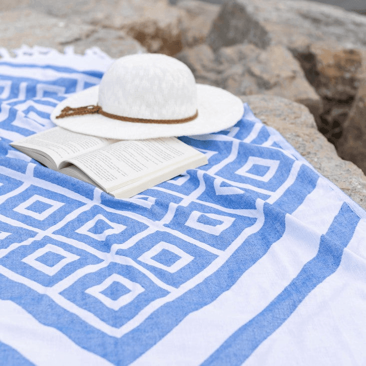 Pomp & Sass Turkish Cotton Body Towel - Geo Diamond in Blue and White