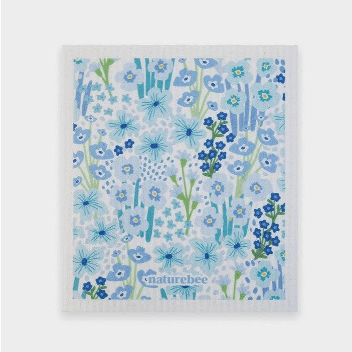 Nature Bee Floral Blue Sponge Cloth