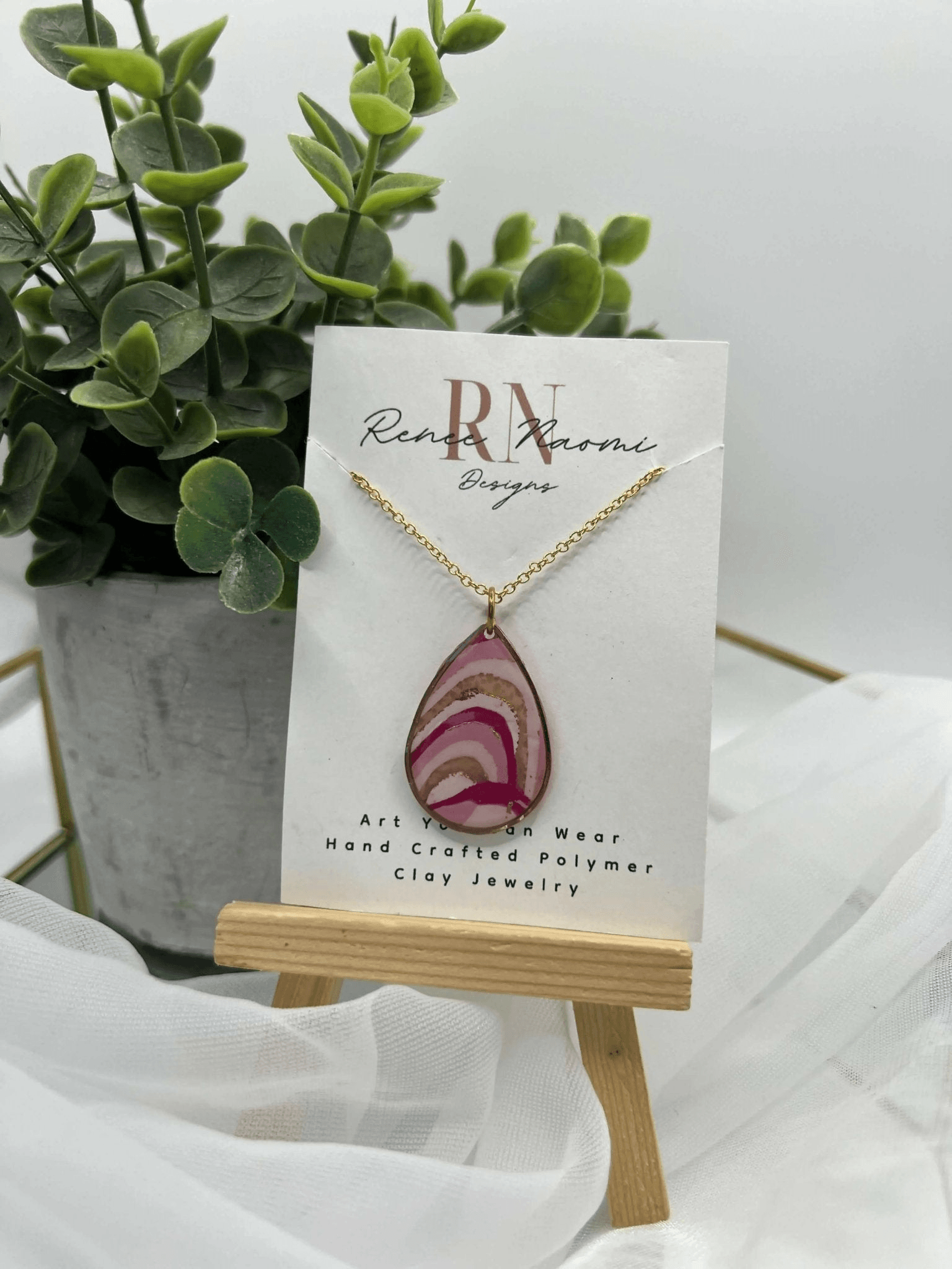 Pink Marble Teardrop Pendant