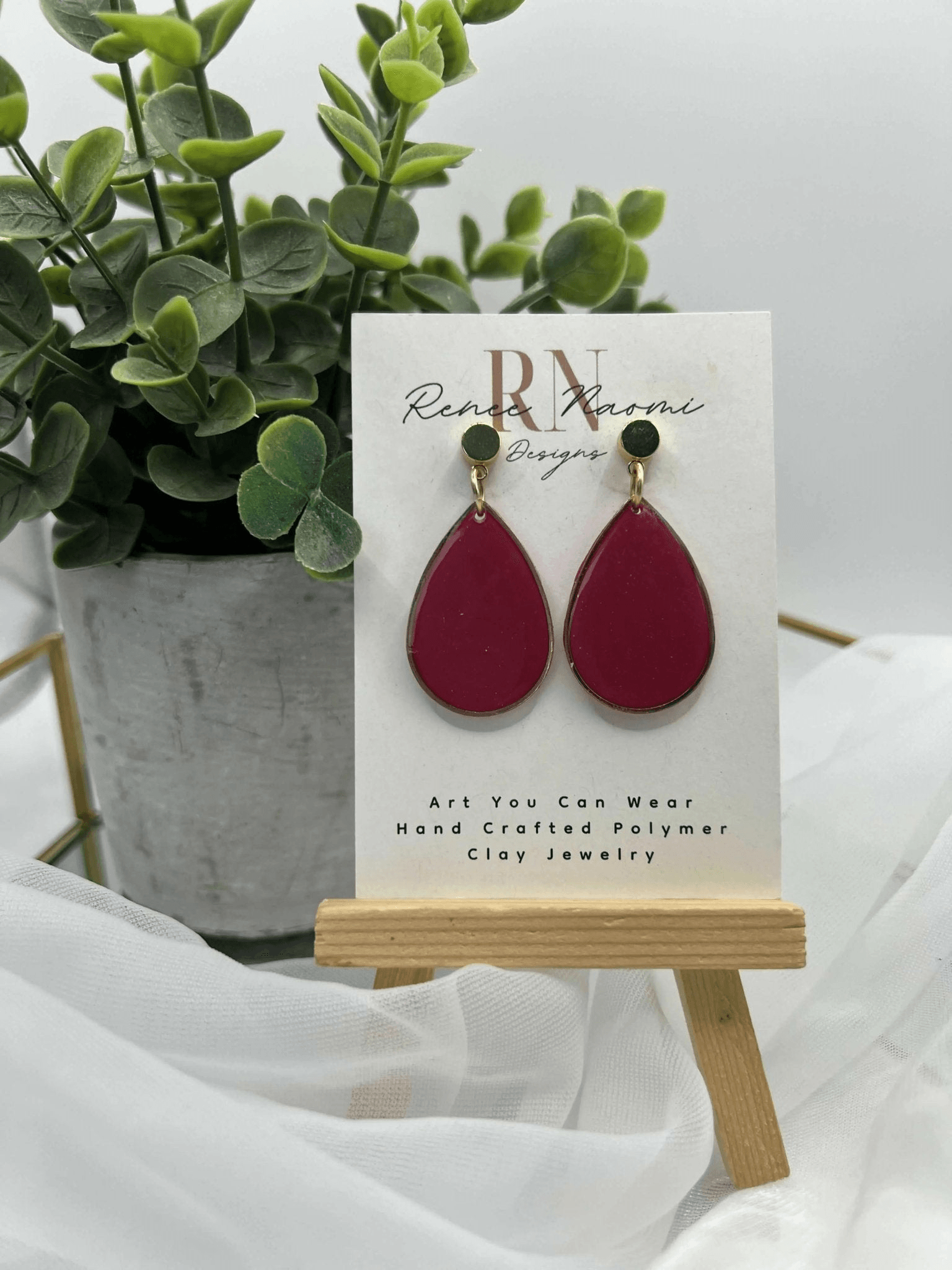 Magenta & Gold Tear Drop Earrings
