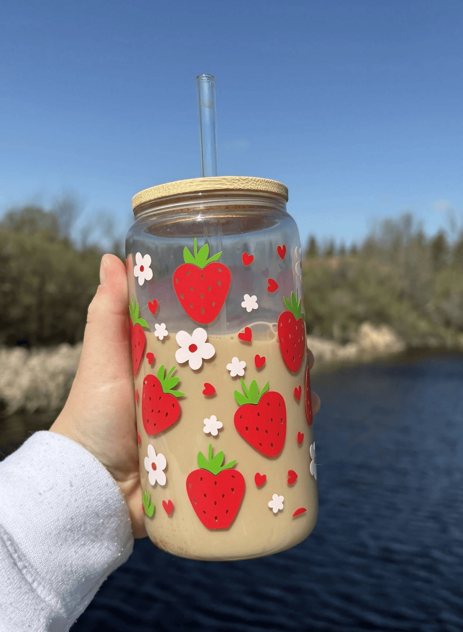 Strawberry Hearts Glass Cup