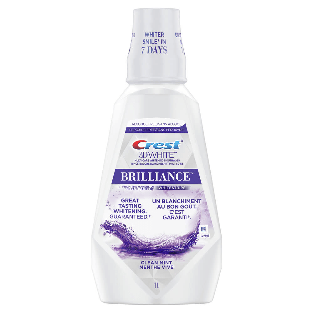 Crest 3D White Brilliance Alcohol Free Whitening Mouthwash, Clean Mint